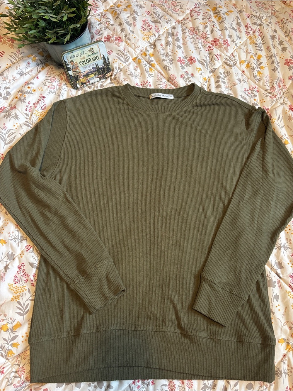 2-$30 or 1-$20 Michelle Mae Corrine Ribbed Olive Green Crewneck Pullover